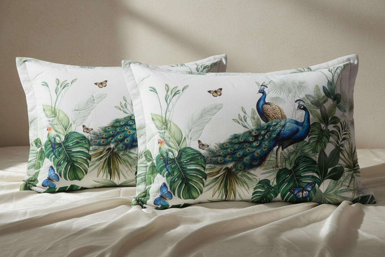 King Size 7D Digital Print Peacock Bedsheet Set with 2 Pillow Covers - Premium 108x108 inch