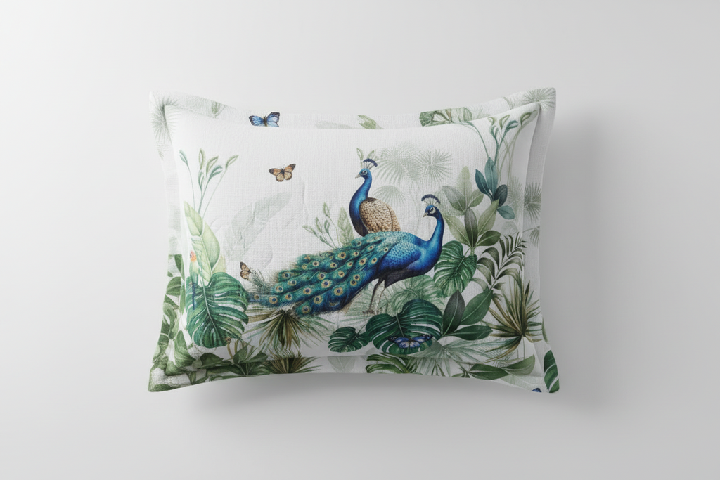 King Size 7D Digital Print Peacock Bedsheet Set with 2 Pillow Covers - Premium 108x108 inch