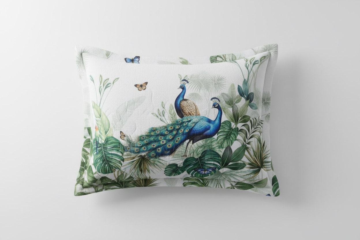 King Size 7D Digital Print Peacock Bedsheet Set with 2 Pillow Covers - Premium 108x108 inch