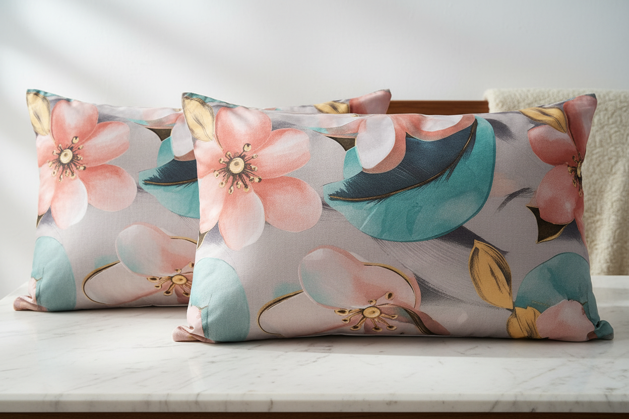 Fitted Elastic Bedsheet Set with 2 Pillow Covers - Premium Pastel Floral Queen Size