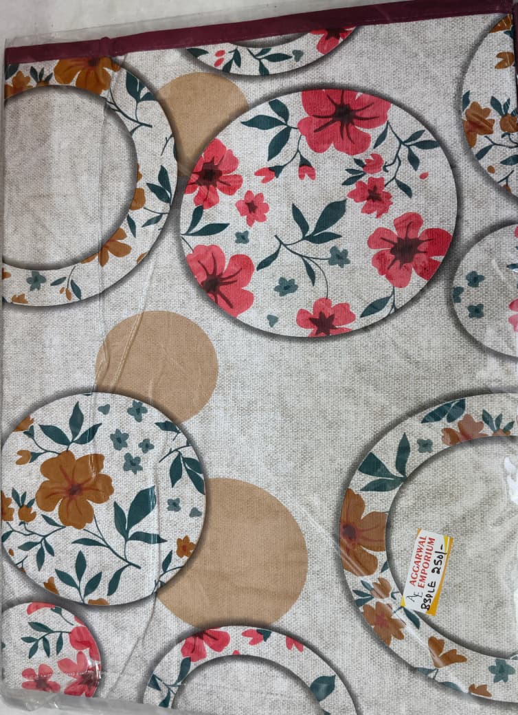 Floral Circle Print Bed Server Mat | Cotton Linen | Maroon Border