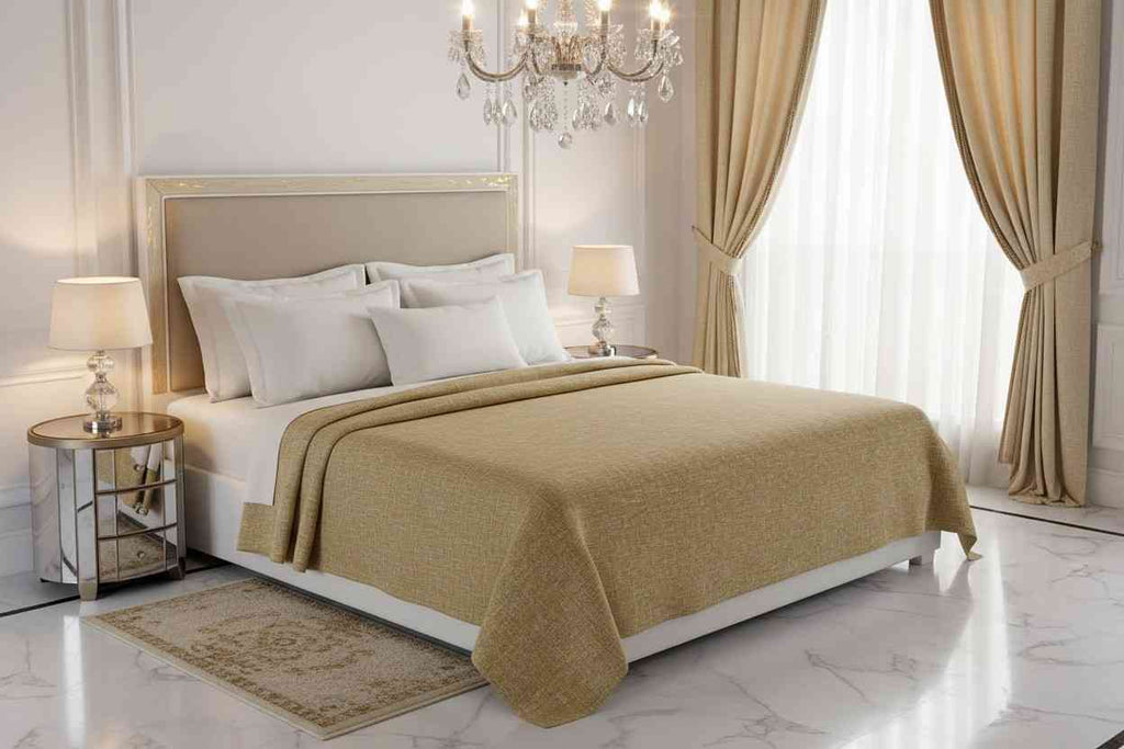 Aesthetics King Size Bed Sheet | 100% Imported Pure Cotton | 200TC | Super Soft | Golden Wheat