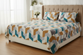 Geometric Chevron King Size Bedsheet – Teal, Gold & Grey