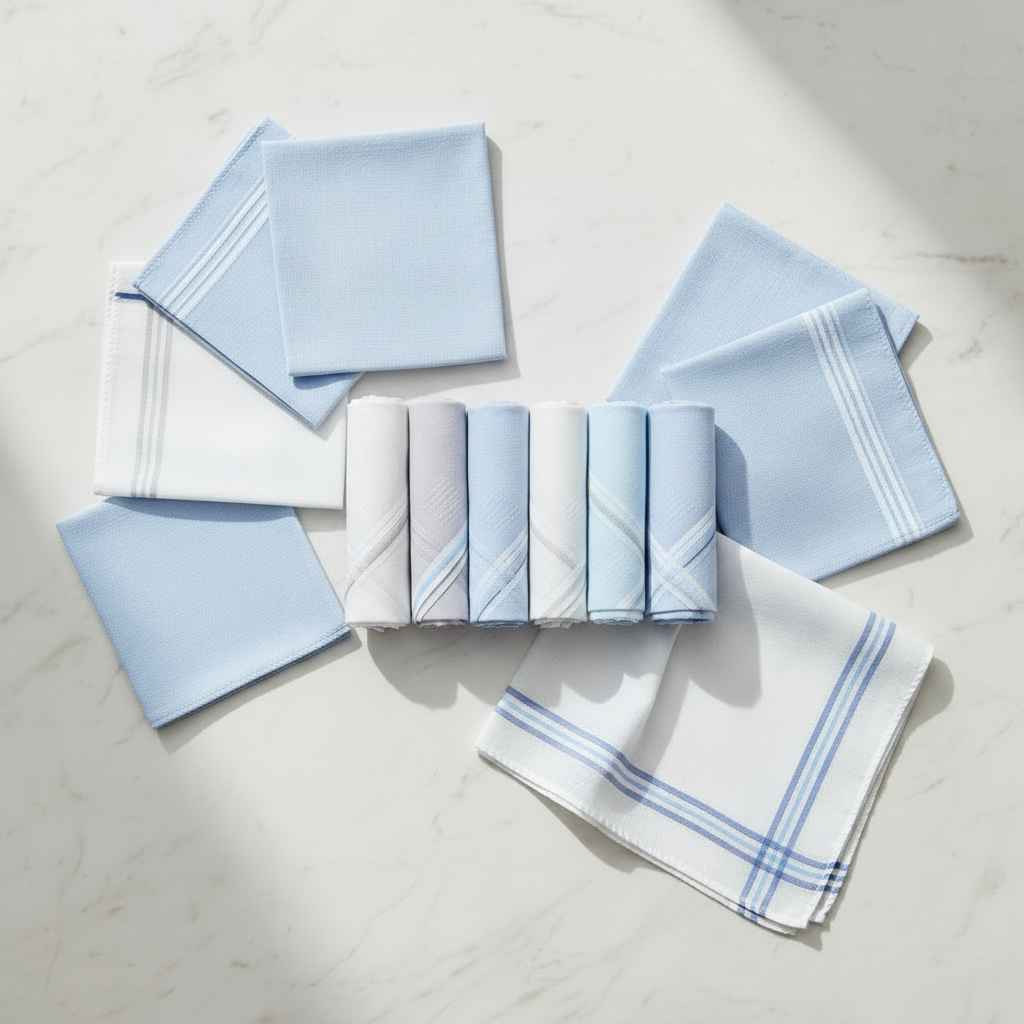 Paras 100% Cotton Handkerchiefs – Pack of 6 | White & Blue Stripe