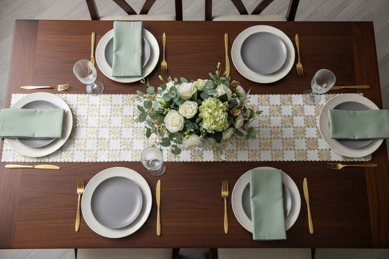 Checkered Gold Table Runner – Dining & Center Table Runner