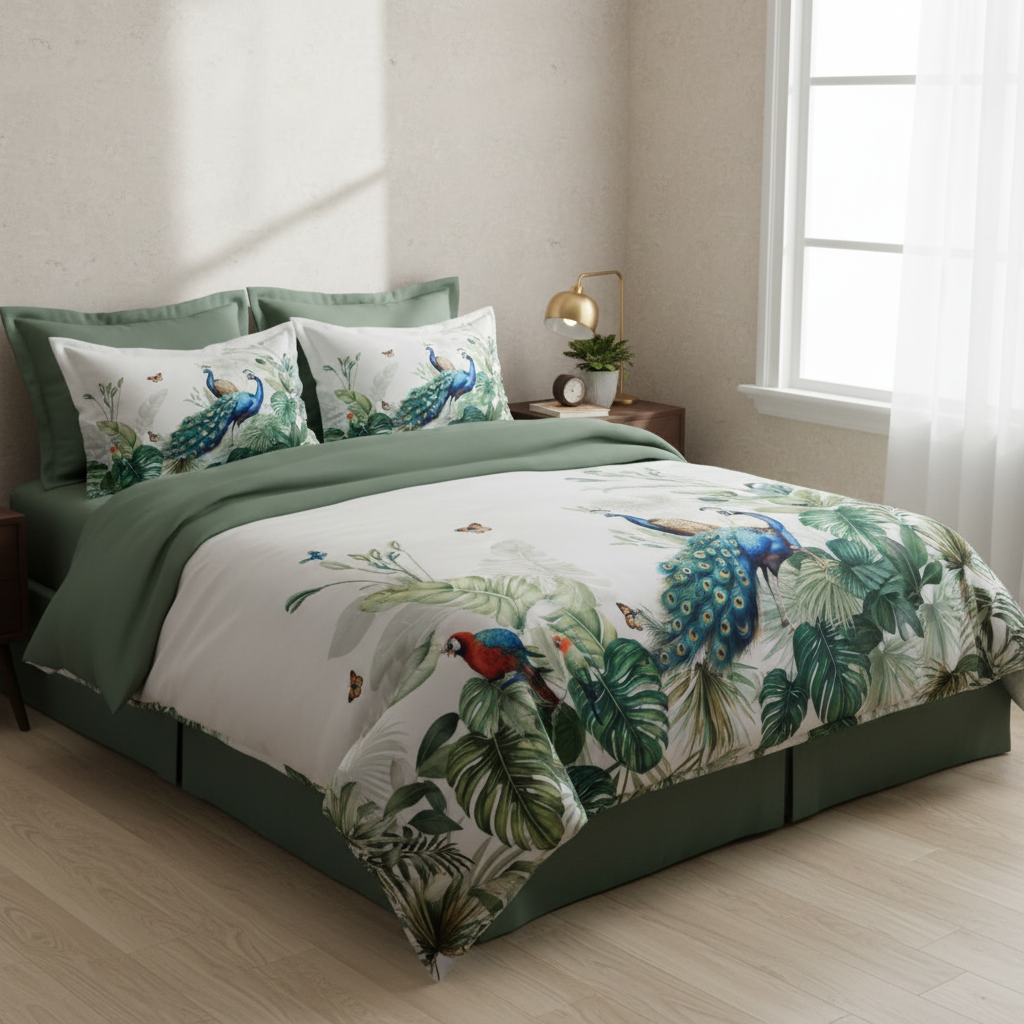 King Size 7D Digital Print Peacock Bedsheet Set with 2 Pillow Covers - Premium 108x108 inch