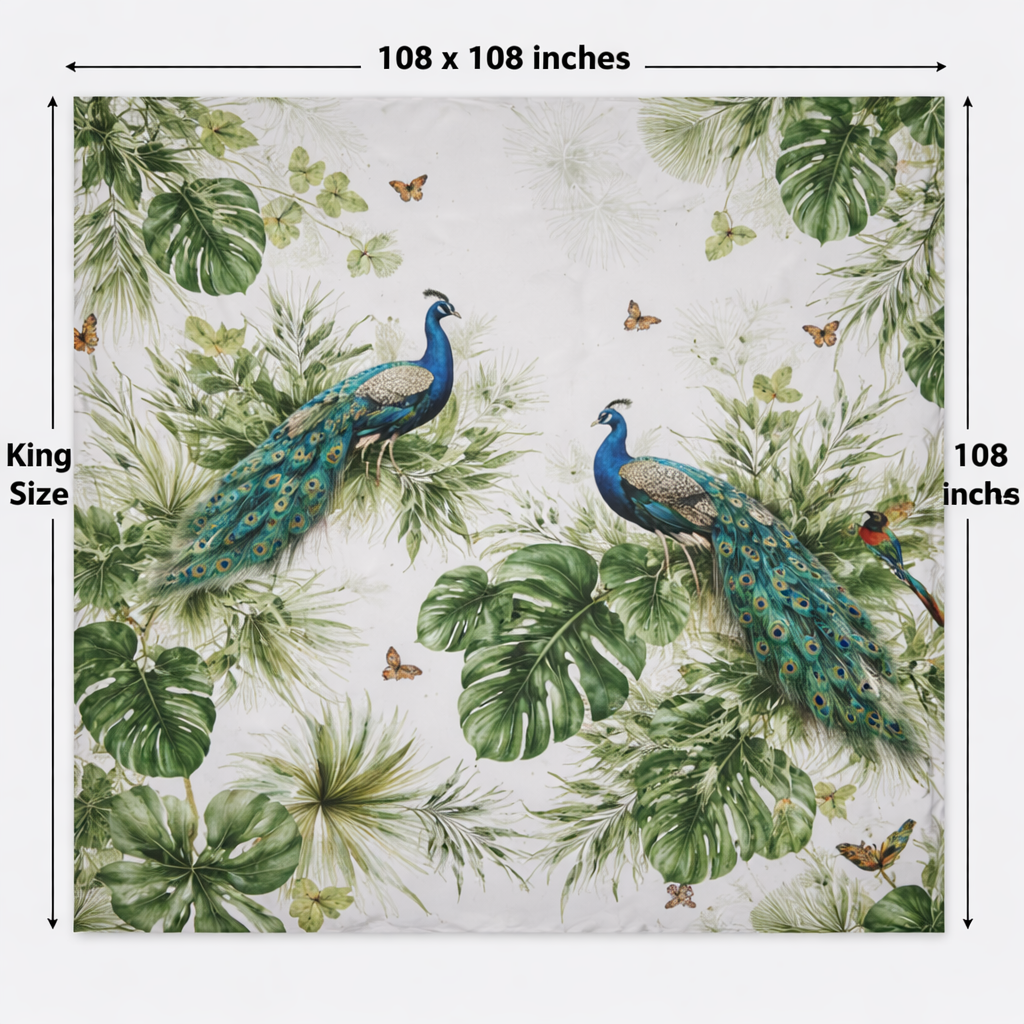 King Size 7D Digital Print Peacock Bedsheet Set with 2 Pillow Covers - Premium 108x108 inch