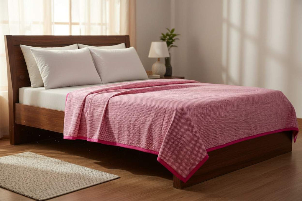 Dohar Single Bed | Pink Textured Weave | AC Dohar | 100% Cotton (Set of 2 Pcs)