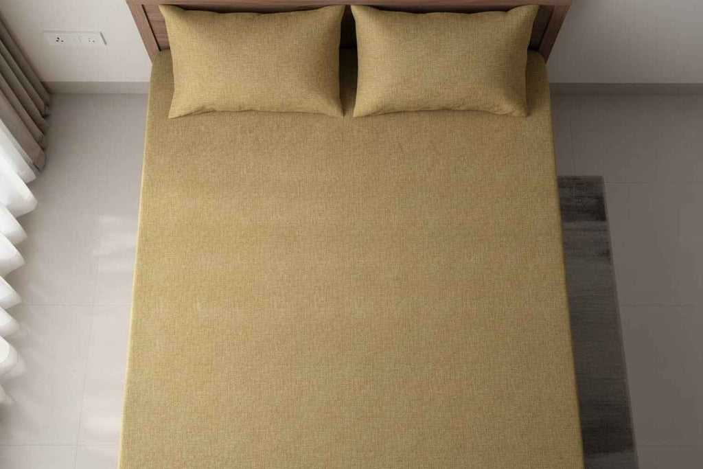 Aesthetics King Size Bed Sheet | 100% Imported Pure Cotton | 200TC | Super Soft | Golden Wheat