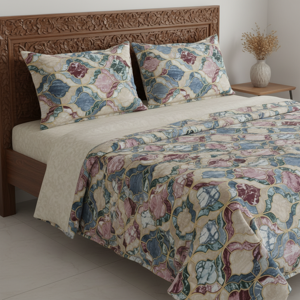 Bedsheet Set with Pillow Covers -| Premium Quatrefoil Marbled Pattern with Premium Packing