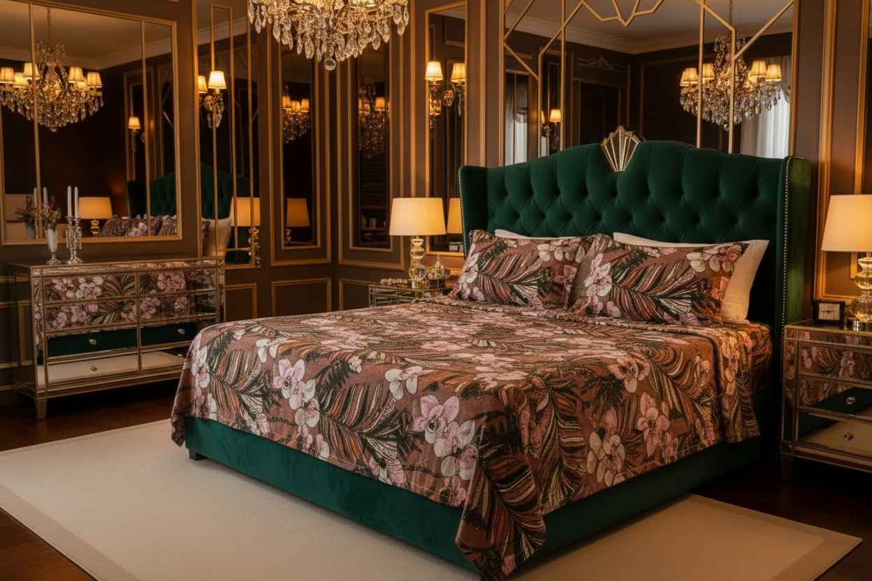 Tropical Orchid Floral Bedsheet Set — Chocolate Brown & Blush
