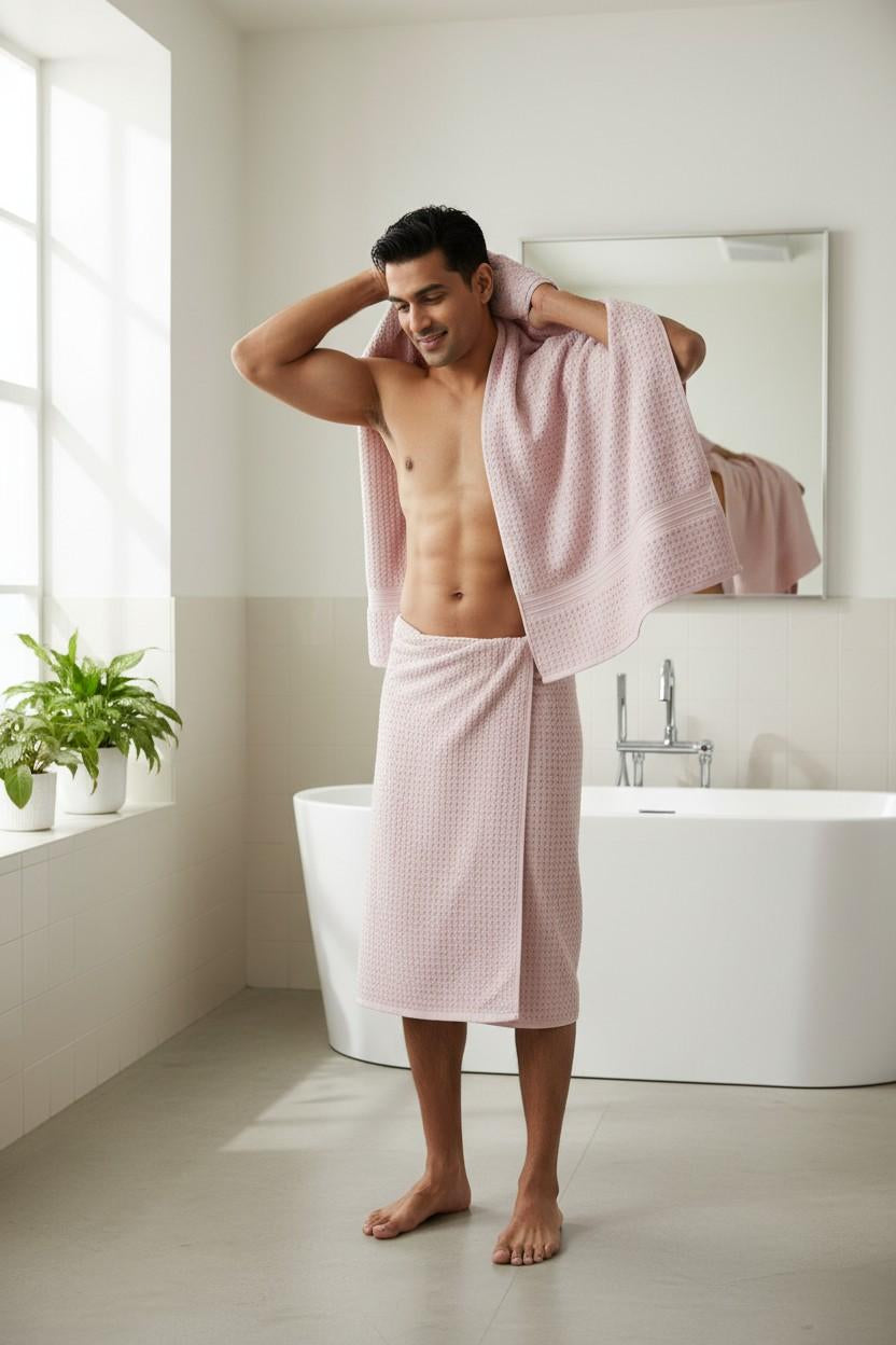Full Size Bath Towel | Light Pink Mauve | Waffle Texture | Super Absorbent | Unisex