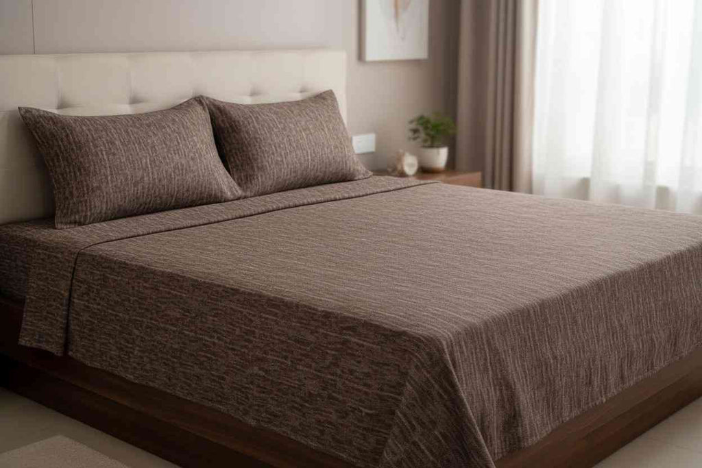 Aesthetics King Size Bed Sheet | 100% Imported Pure Cotton | 200TC | Super Soft | Dark Brown Mocha
