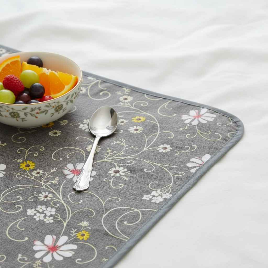 Floral Printed Bed Server Mat – Grey