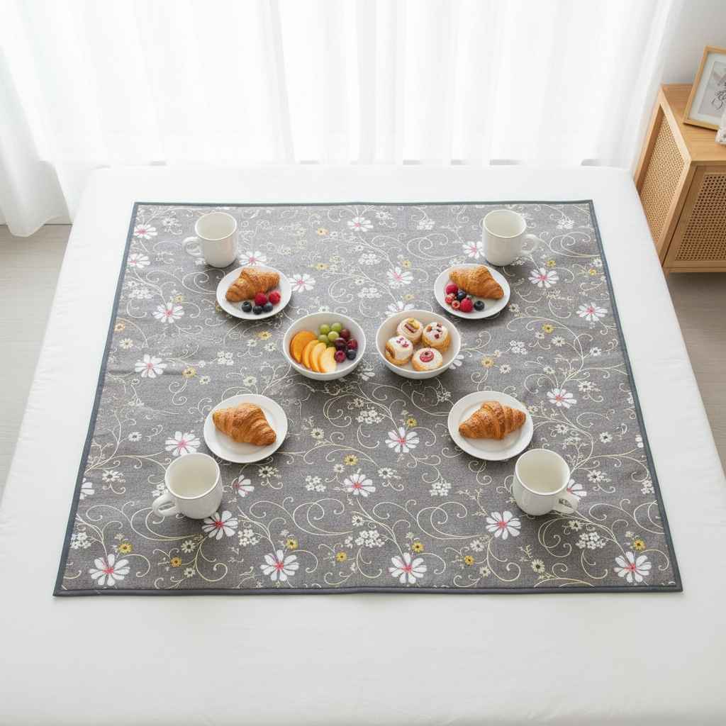 Floral Printed Bed Server Mat – Grey