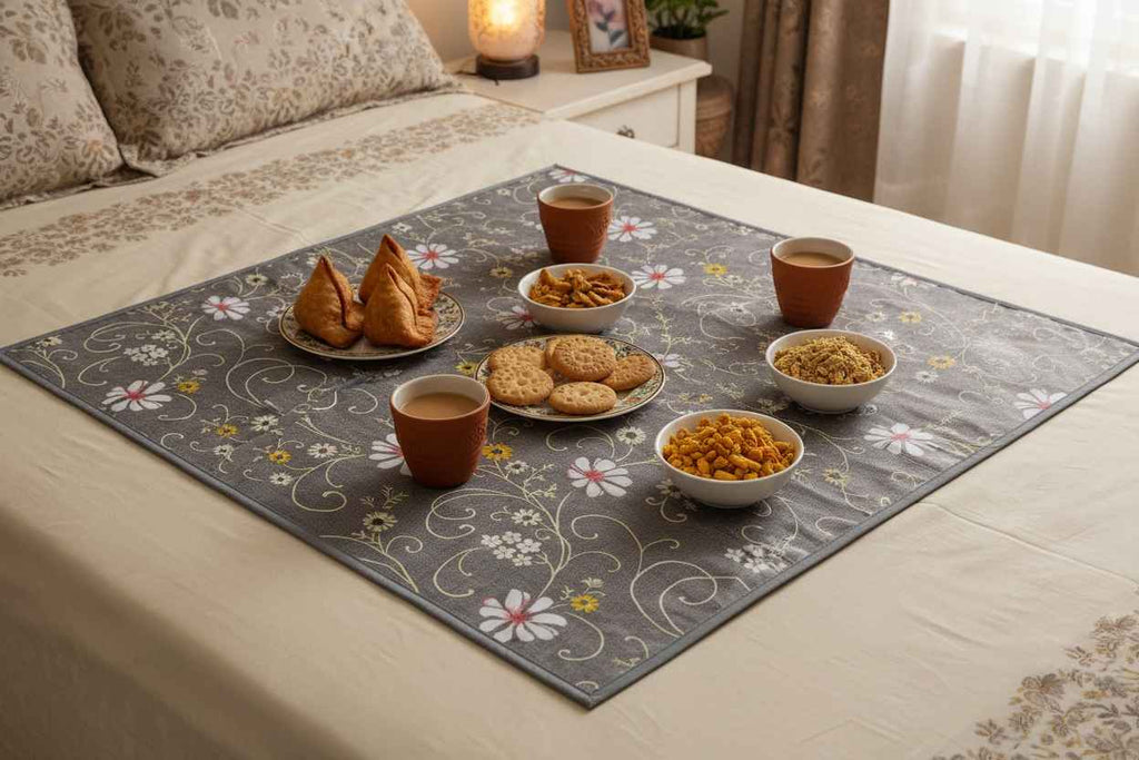Floral Printed Bed Server Mat – Grey