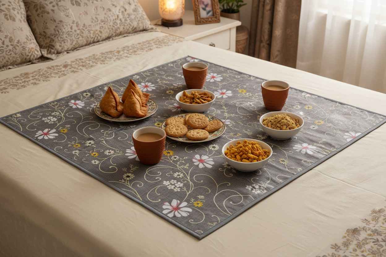 Floral Printed Bed Server Mat – Grey