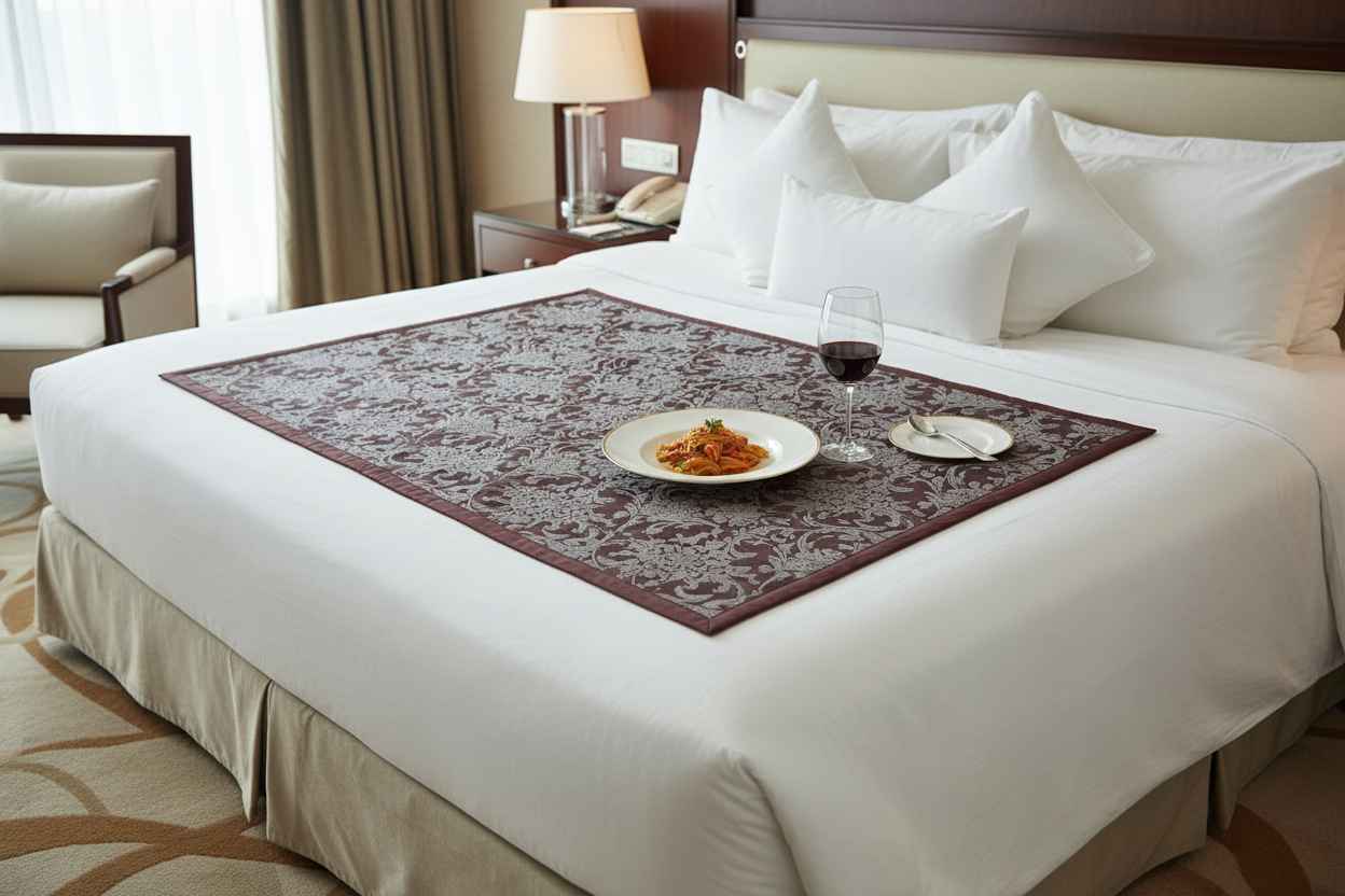 Jacquard Bed Server Mat | Premium Damask Weave with Maroon Border