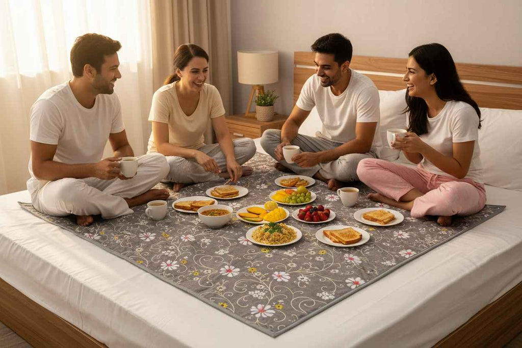 Floral Printed Bed Server Mat – Grey