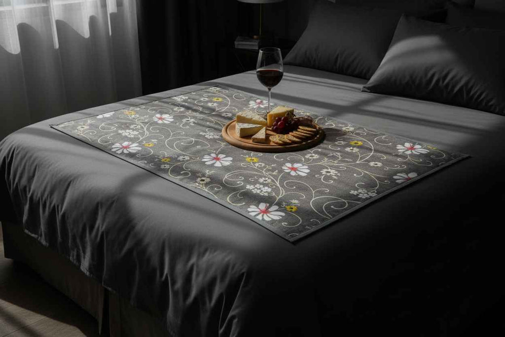 Floral Printed Bed Server Mat – Grey