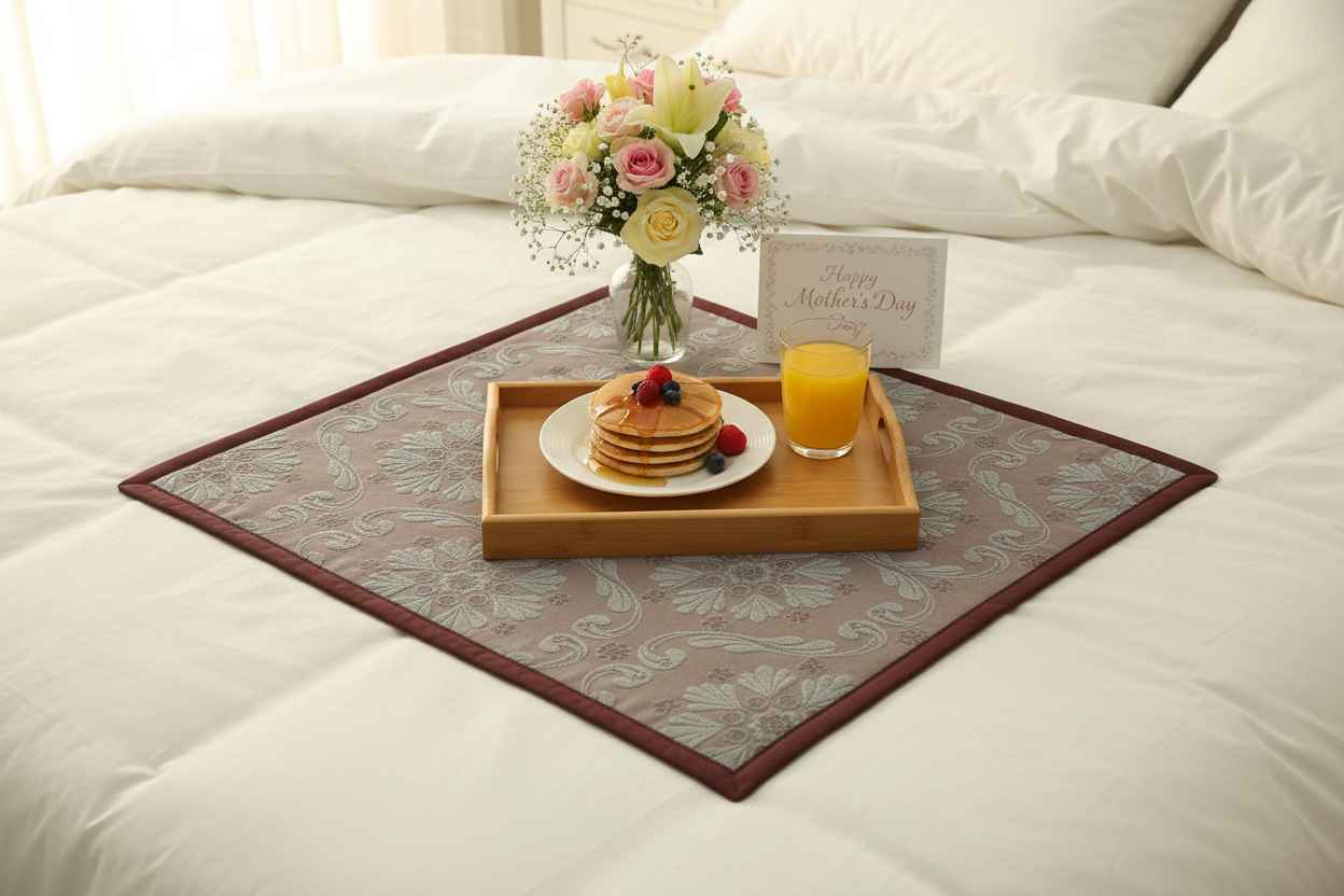 Jacquard Bed Server Mat | Premium Damask Weave with Maroon Border