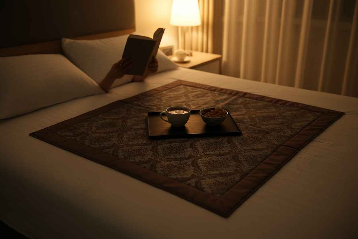Jacquard Bed Server Mat | Premium Damask Weave with Maroon Border