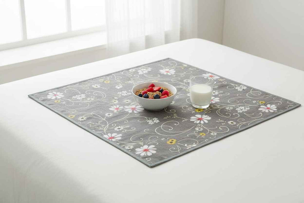 Floral Printed Bed Server Mat – Grey