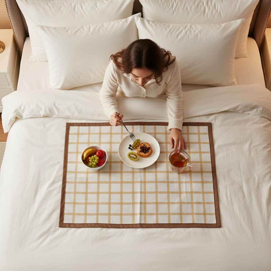 Bed Server Mat – Boho Grid Quilted Dining Mat