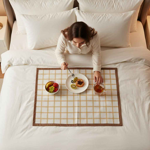 Bed Server Mat – Boho Grid Quilted Dining Mat