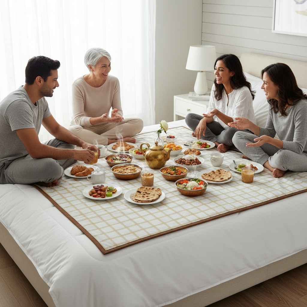 Bed Server Mat – Boho Grid Quilted Dining Mat