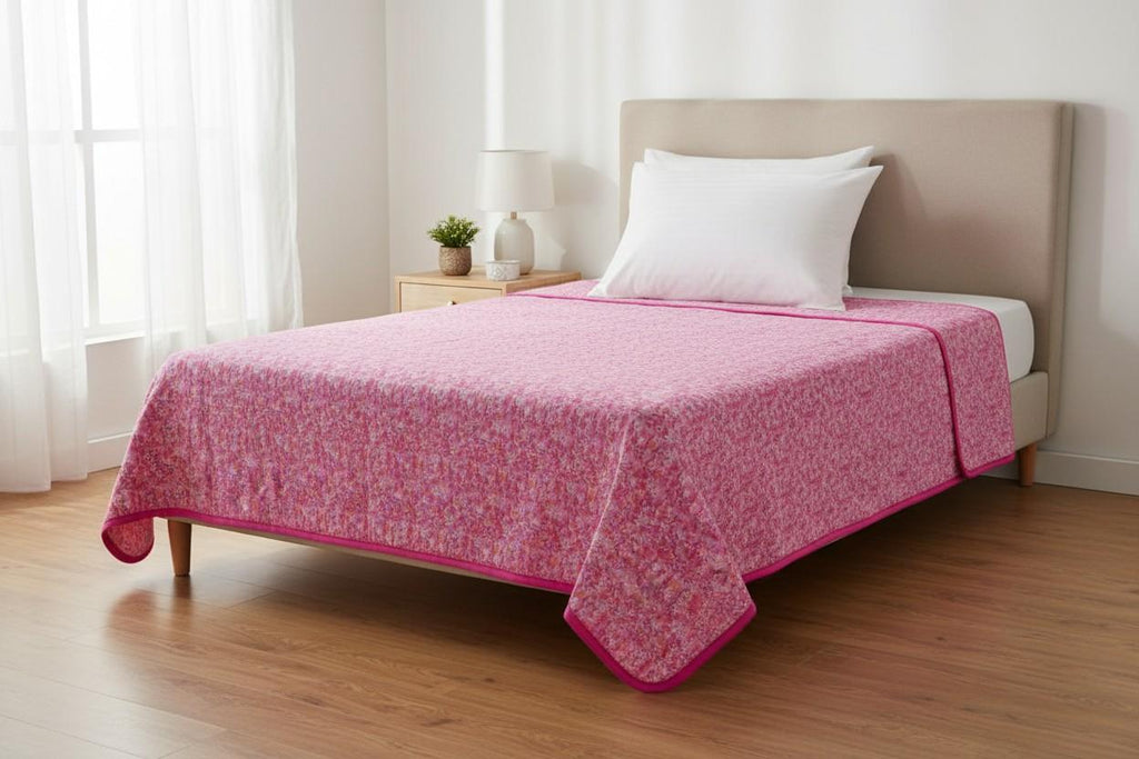 Dohar Single Bed | Pink Ditsy Floral Print | AC Dohar | 100% Cotton (Set of 2 Pcs)
