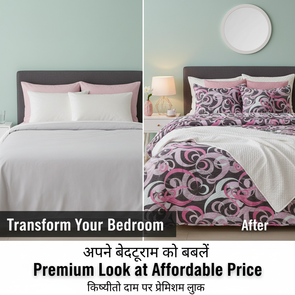 Queen Size Elegant Swirl Bed Sheet Set | 90x100 Inches | 2 Quilted Pillow Covers