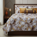 Luxury Grey Gold Watercolor Floral Bedsheet Set - Elegant Abstract Design with Pillow Covers - Queen Size
