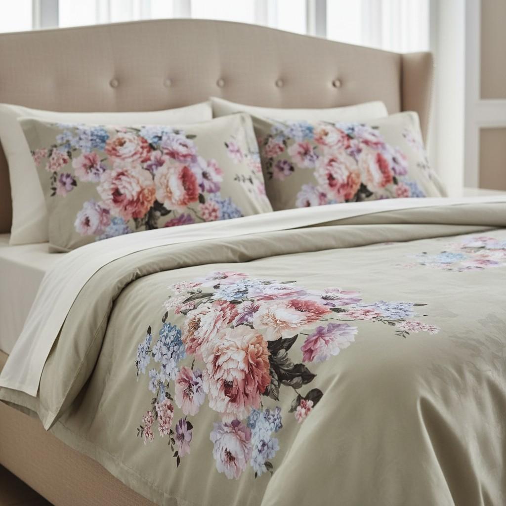 Romantic Pastel Floral Bedsheet King Size 7D Digital Print with 2 Pillow Covers - 108x108 inch