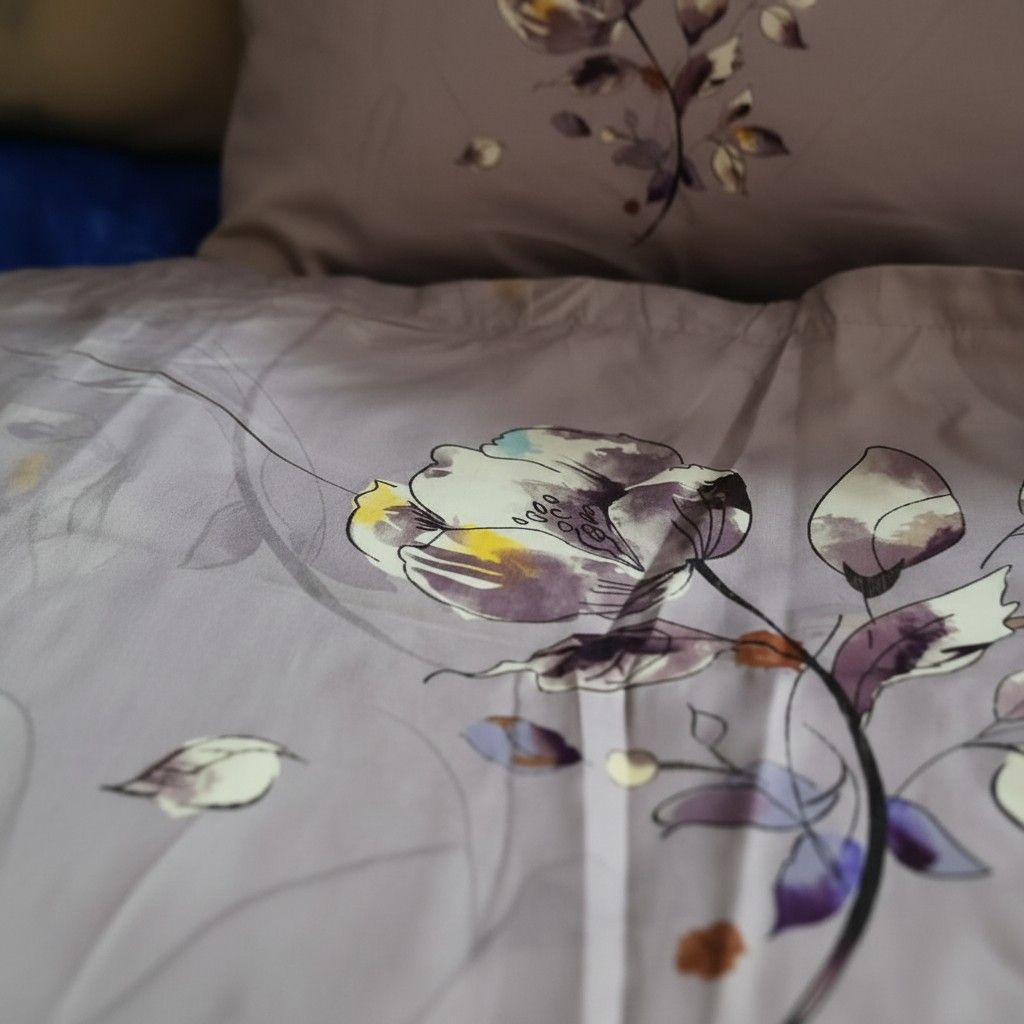 Mauve Magnolia Bedsheet King Size 7D Digital Print with 2 Pillow Covers - 108x108 inch