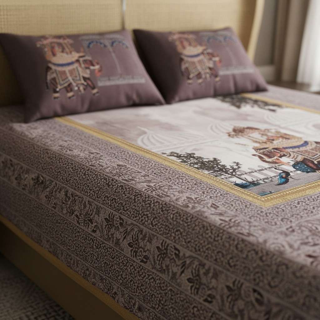 Royal Elephant Heritage Bedsheet King Size 7D Digital Print with 2 Pillow Covers - 108x108 inch