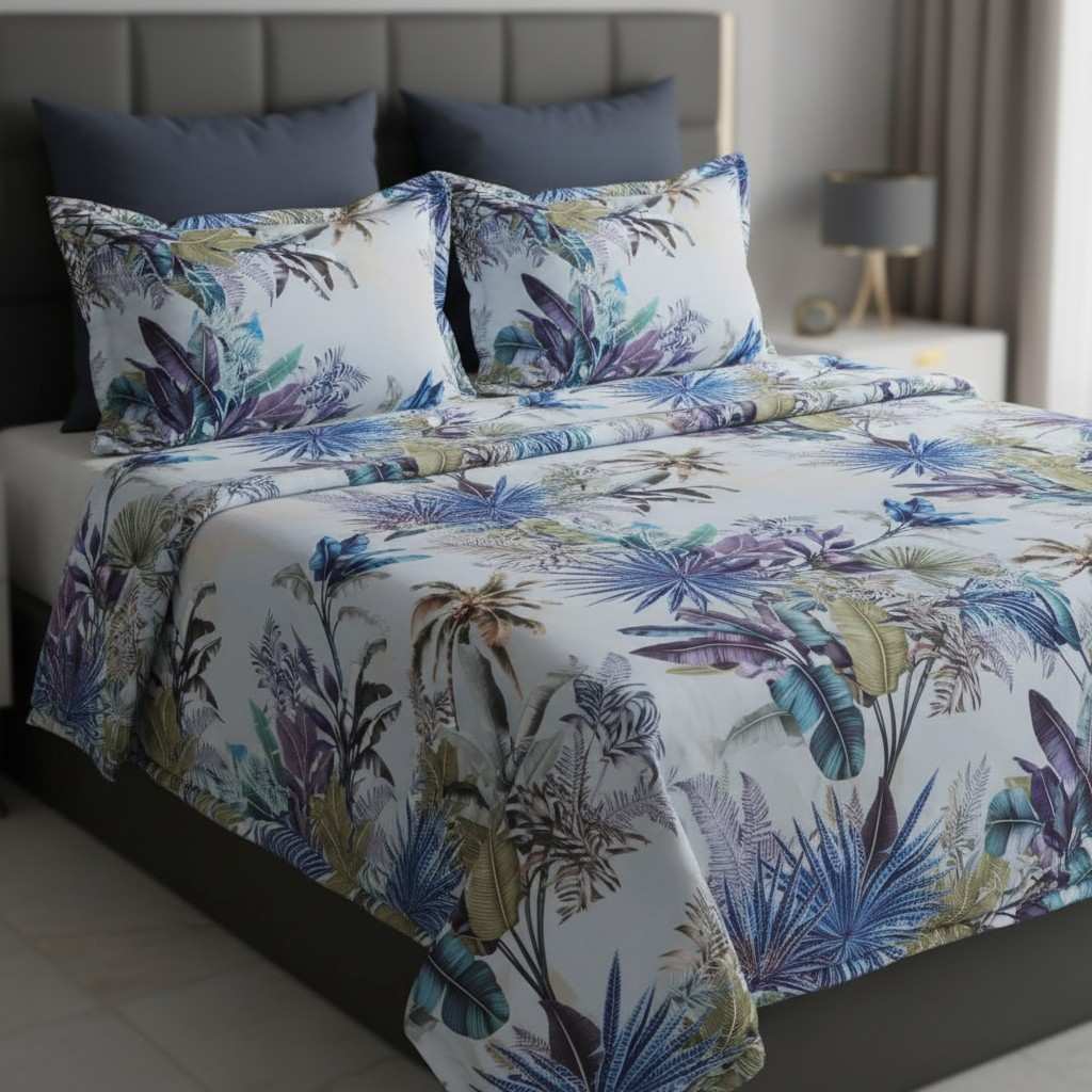 Tropical Palm Paradise Bedsheet King Size 7D Digital Print with 2 Pillow Covers - 108x108 inch