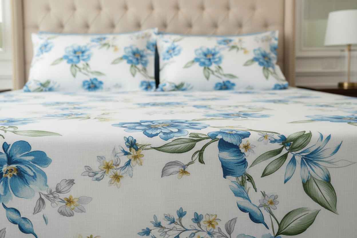 Floral Garden Bedsheet – Premium Cotton with 2 Pillow Covers
