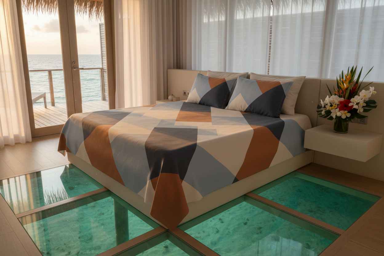 Geometric Colour Block Bedsheet Set — Blue & Terracotta