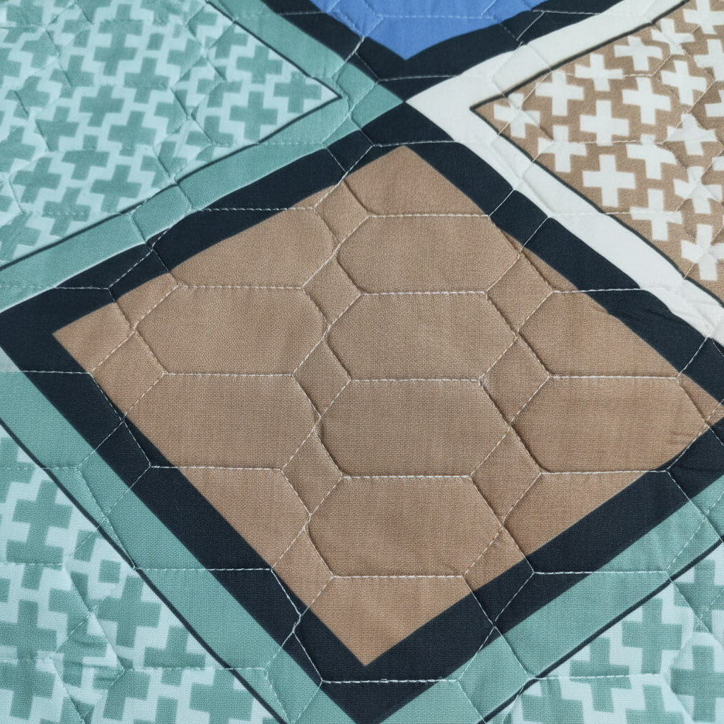 Queen Size Geometric Hexagon Bed Sheet Set | 90x100 Inches | 2 Quilted Pillow Covers