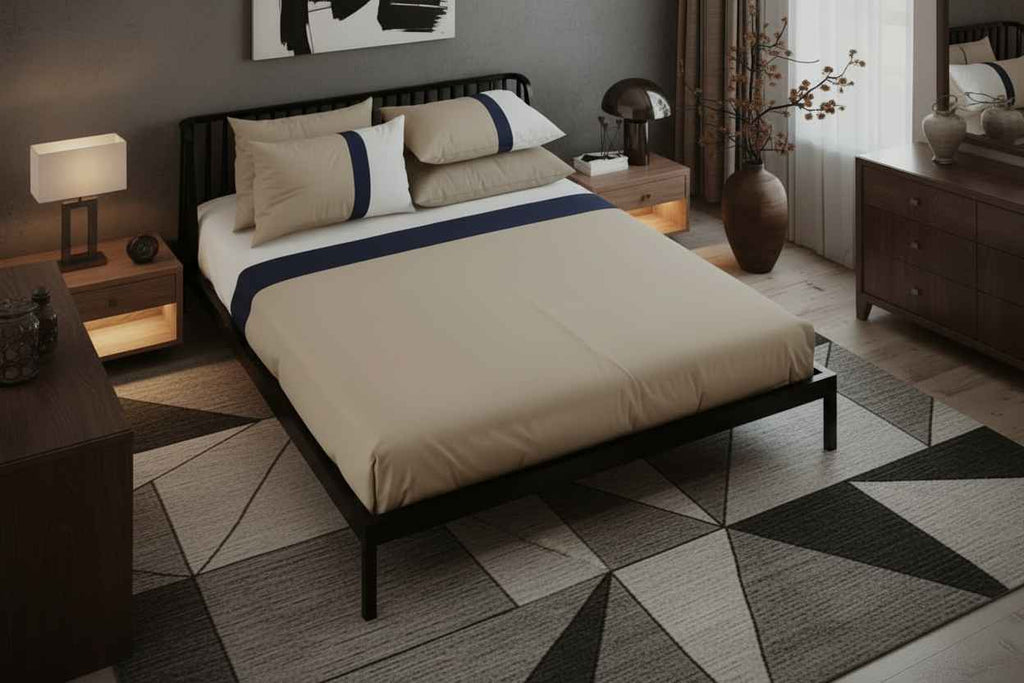 Luxe Stripe Bedsheet Set – Beige & Navy
