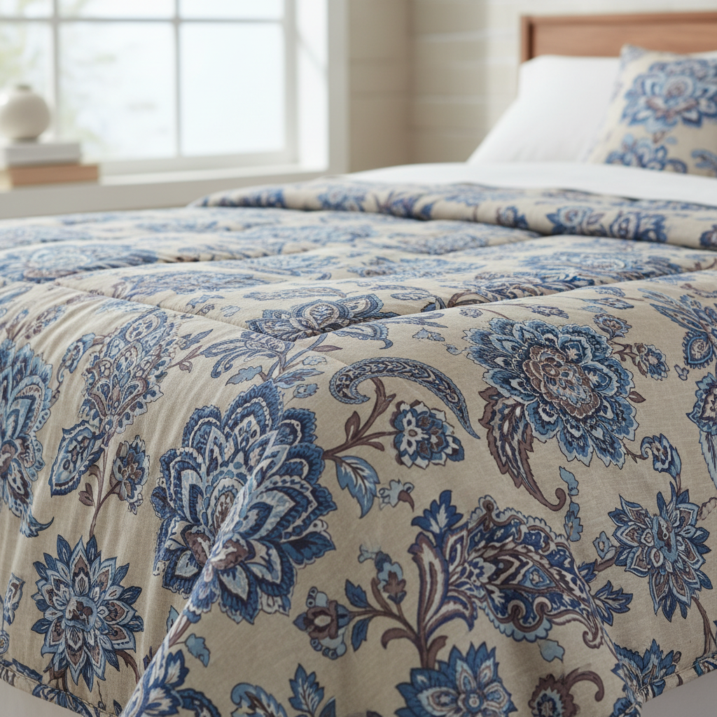Summer Comforter Blue Botanical Paisley Double Bed  | Elegant Quilted Bedding