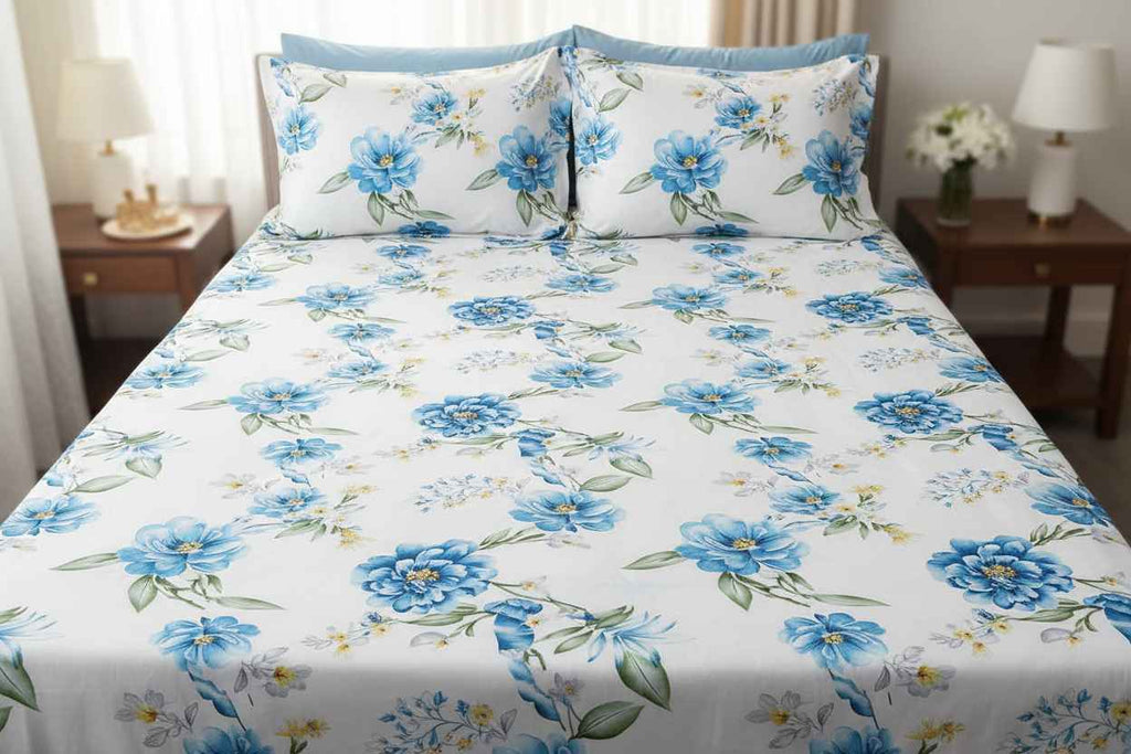 Floral Garden Bedsheet – Premium Cotton with 2 Pillow Covers