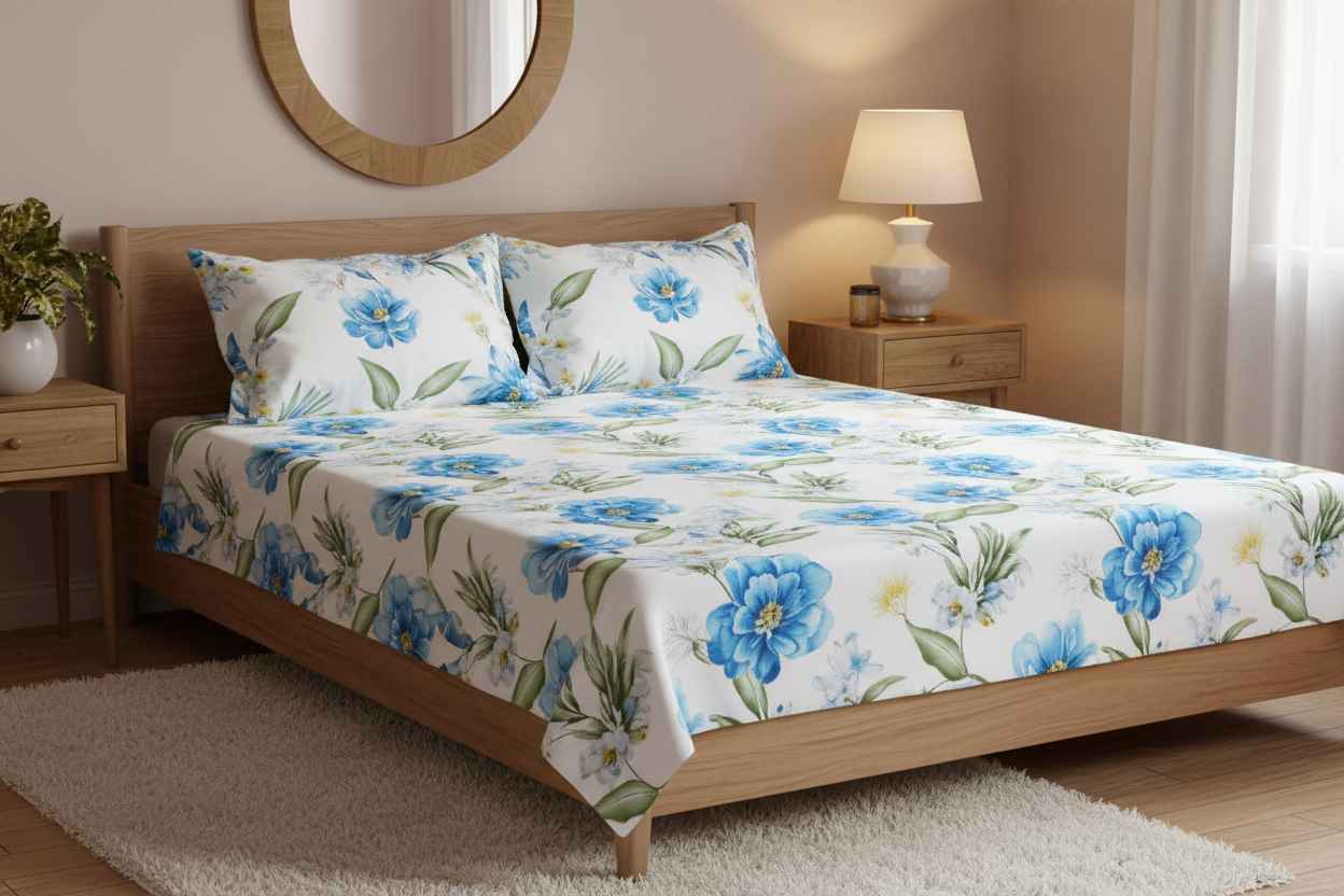 Floral Garden Bedsheet – Premium Cotton with 2 Pillow Covers