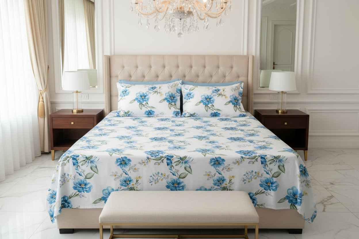 Floral Garden Bedsheet – Premium Cotton with 2 Pillow Covers