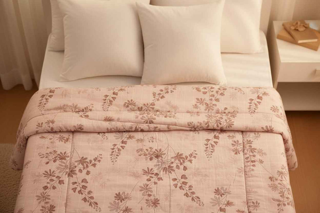 Dohar Single Bed |Pink Floral Print | AC Dohar | 100% Cotton (Set of 2 Pcs)
