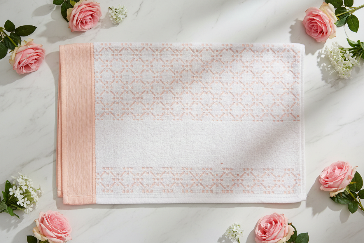 Cotton Bath Towel | Blush Pink Geometric Jacquard | Ultra Soft, Super Absorbent & Quick Dry | Unisex
