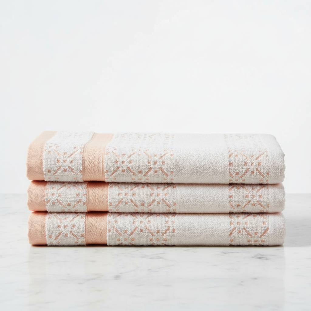 Cotton Bath Towel | Blush Pink Geometric Jacquard | Ultra Soft, Super Absorbent & Quick Dry | Unisex