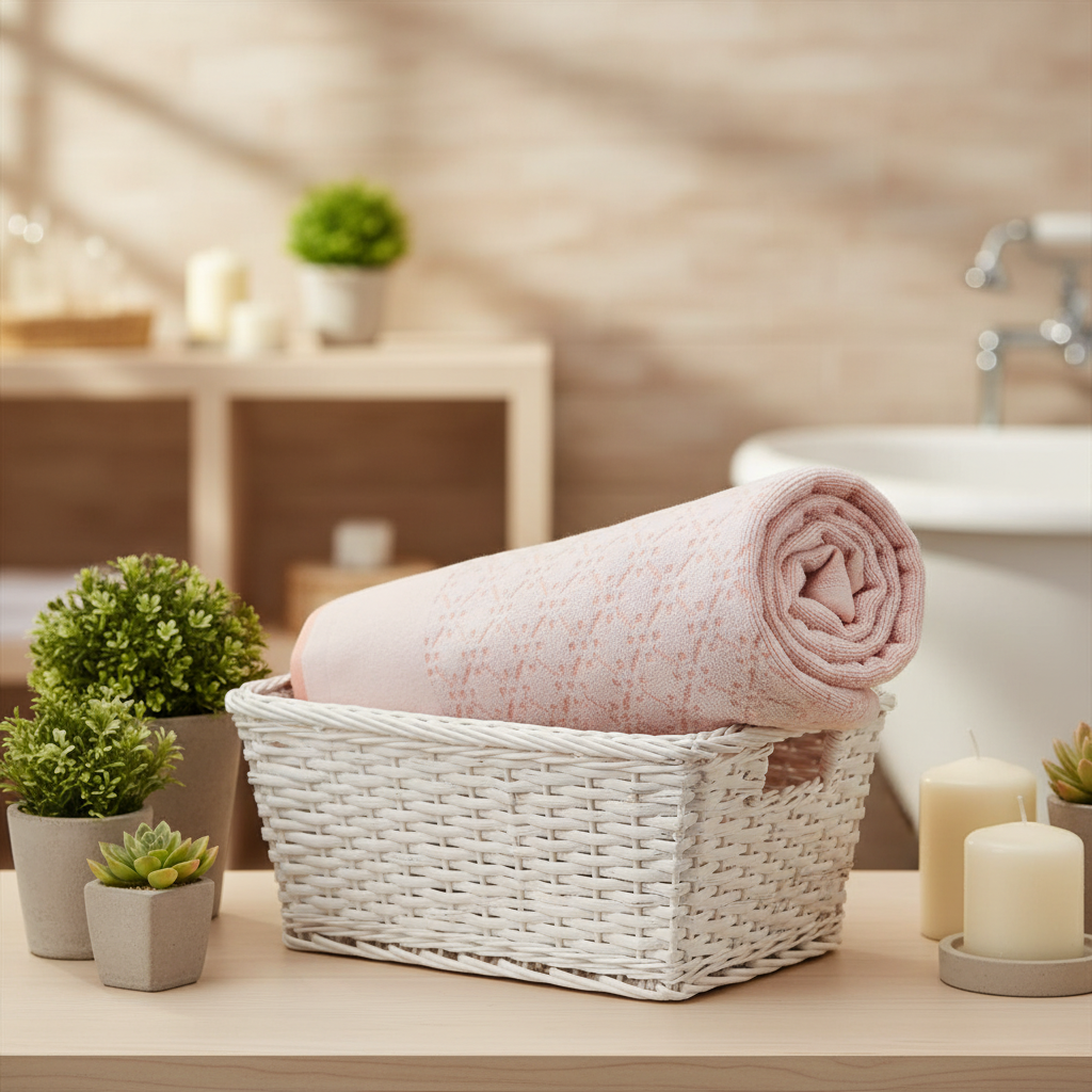 Cotton Bath Towel | Blush Pink Geometric Jacquard | Ultra Soft, Super Absorbent & Quick Dry | Unisex