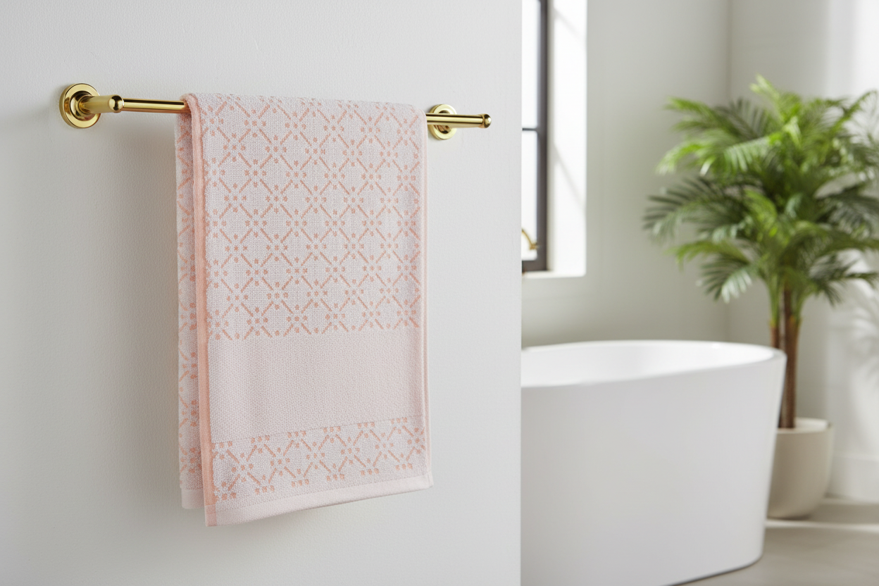 Cotton Bath Towel | Blush Pink Geometric Jacquard | Ultra Soft, Super Absorbent & Quick Dry | Unisex
